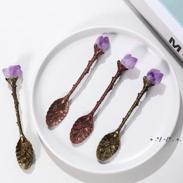 Natural Crystal Spoon Amethyst Hand Carved Long Handle Coffee Mixing Spoon DIY Household Tea Set Accessories BBF14153