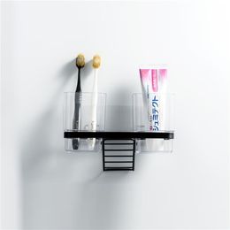 Multi-function Toothbrush Holder Toothpaste Storage Shelf Punch Free Wall Mounted Case Bathroom Accessories 210423