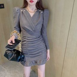 Winter Sexy Puff Sleeve Mini Dress Office Lady Elegant Women Korean Bodycon Casual Party Spring 210604