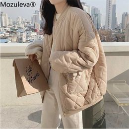 Mozuleva Autumn Winter Women thick Jackets V-neck Puffer Corduroy Parkas High-Quality Warm Oversize Vintage Wild Coat 211013