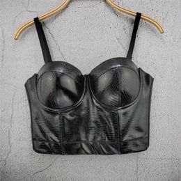 New Crop Top Women Tank Top Summer Sexy Cropped PU Clothes Bustier Top Black Cami Backless Ladies Camis 210407
