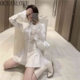 White Vestidos Spring Autumn Solid Woman Dresses Sexy High Waist Vintage Shirt Dress Single Breasted 19671 210415