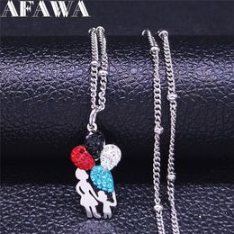 Mom Baby Balloon Stainless Steel Colour Crystal Necklace Women Silver Colour Statement Necklaces Jewellery bijoux femme N4806S01