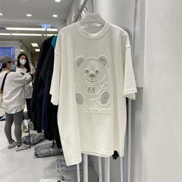 T-shirt Women's Short Sleeve Plus Size Summer Bear Half Top Loose Mid-length Tshirt Diamonds Graphic Tee 210623