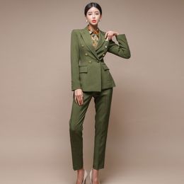 Runway Fashion 2 Piece Set Women Business Work Wearing Pant Suits Office Lady 210514