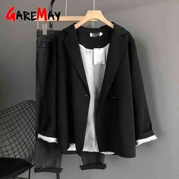 Women's Spring Jacket Black Oversize with Buttons Blazer Female Casual Long Sleeve Single Breasted Outerwear 210428