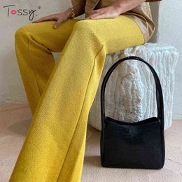 Tossy Women Yellow High Rise Flare Pants Trousers Autumn Slim Chic Vintage Pants Streetwear Casual Outfits Sweatpants 2021NEW Y211115