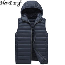 Bang Brand Men's Waistcoat Ultra Light Cotton Vest Men With Hooded Waterproof Sleeveless Warm Liner Male Slim Gilet 211104