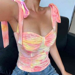 Wonder Sexy Halter Top Women fashion Summer sexy tie-dye Printed Tube Knotted Suspenders 210510