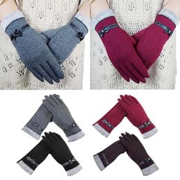 Fingerless Gloves Women Cute Bow Warm Warmer Mitts Full Finger Mittens Fashion Coral Fleece Autumn Winter Female