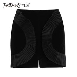 Black Velour Shorts For Women High Waist Zipper Ruched Wide Leg Short Female Fashionable Clothing 210521