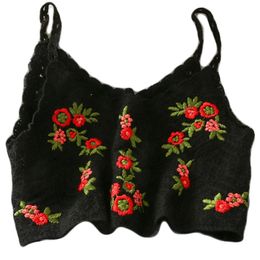 Women's Tanks & Camis Women Vintage Crochet Knitted Camisole Floral Embroidery Sleeveless Crop Top Bralette Bohemian Beach Bikini Bustier Ve