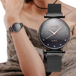 Women Watch Bracelet Silver Stainless Steel Starry Sky Magnetic Mesh Strap Women's Quartz Diamond Wristwatch Luxury Watches