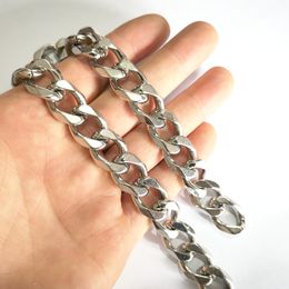 15MM wide 18-40 inch Stainless Steel Curb Link Necklace Chain Silver Huge Heavy Jewellery For Mens Holiday gifts