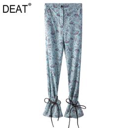 High Waist Tie Feet Trousers Loose Fit Pants Women Printing Bandage Button Fly Office Fashion Tide Summer 7E0836 210421