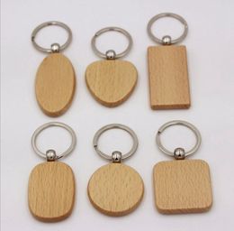 Creative Wooden Keychain Key Chains Round Square Rectangle Shape Blank Wood KeyRings DIY KeyHolders Gifts