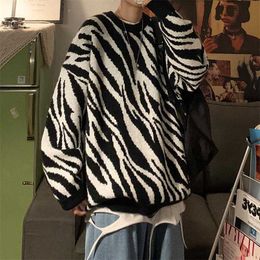 Biggorange Autumn and winter sweater men oversized casual sweater Korean style fashion zebra pattern sweater pullover top 211221