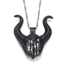 Mistress of Evil Maleficent Necklace Black Horns Pearl Cage Pendant Women Girls Halloween Costume Villain Cosplay Party Jewellery