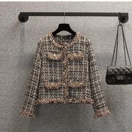 Women's Jackets Plus Size M-4XL Crop Jacket 2021 Autumn Women Long Sleeve Tassel Patchwork Office Lady High Street Elegant Tweed Coat