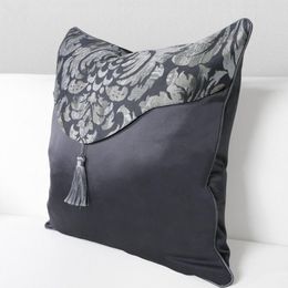 Cushion/Decorative Pillow Chinese Style Cushion Cover With Tassel High End Gray Geometric Jacquard Decorative Pillowcase For Home El Sofa Ch