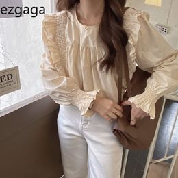 Ezgaga Casual Blouse Women Long Sleeve Ruffled Spring Korean Chic Solid Loose All-Match Girl Sweet Female Shirts Fashion 210430