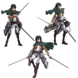 Japanese Anime Attack on Titan Figma 213# Levi 203# Mikasa 207# Eren PVC Action Figure Model Collectible Toy Doll Gifts Q0722