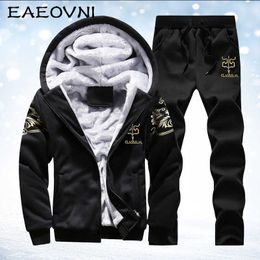 EAEOVNI Men's Winter Tracksuit Set Hooded Jacket and Pant Outfits Warm Casual 2 Piece Set Hoodie Print Fleece Lined Fashion Sets X0909