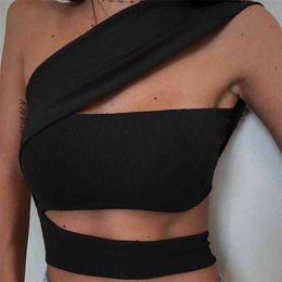 Cut Out Sexy Y2k Crop Top For Girls Summer Sleeveless Women Fashion Chic Backless Black Tank Party Shirt Tee Vest Streetwear 210510