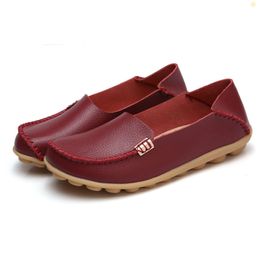 Women Flats Genuine Leather Colours Women Shoes Casual Fashion Breathable Slip-on Peas Flat Shoes Plus Size 35-44 C0410