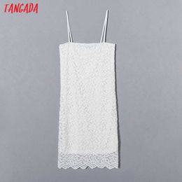 Tangada Women White Lace Pencil Dress Sleeveless Backless Summer Fashion Lady Dresses Vestido 6H52 210609