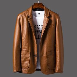 New Casual PU Blazer Leather Jacket Men Loose Coat Men Korean Slim Baseball Uniform Motorcycle Clothing Leather Jacket