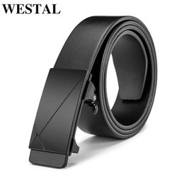 Belts WESTAL Brand Men'sLeather Genuine Belt Black Fashion Alloy Luxury Automatic Buckle Youth Leather Simple Business Men's