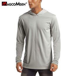 MAGCOMSEN Summer Hooded T-Shirt Men Swimming T Shirt Surfing Rash Guard Long Sleeve UV Sun Protection UPF50 Quick Dry Tee Shirts 210721