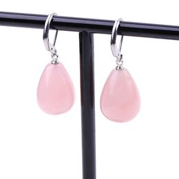 Water drop Natural Stone Chandelier Earrings Stainless steel purple Pink Crystal Amethyst Rose Quartz Charm Dangle Earrings Jewelry