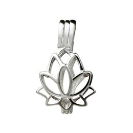 -Lotus Blume Blüte Anhänger Kleine Medailate 925 Sterling Silber Geschenk Liebe Wunsch Perlkäfig 5 Stück