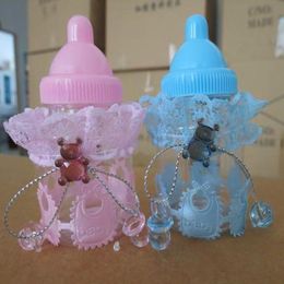 New Arrival Party Decoration Baby Shower Favours Milk Bottle Candy Box With Bear Lace For Table Ornament