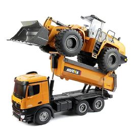 HUINA 573 4WD Alloy RC Dump Trucks 1/14 10CH Engineering Construction Car Remote Control Vehicle Self-Discharging Dump Metal Trucks Toys Boy