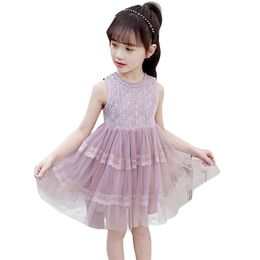 Girls Pricness Dress Lace Flora For Girl Mesh Party Child Cute Style Summer Clothing 210528