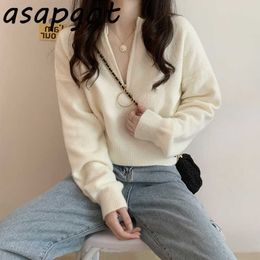 Sweater Sweet Loose V Neck Zipper Pullovers Sweater Women Gentle Elegant Autumn Knitted Outfits Jumpers Fashion Top Pull Femme 210610