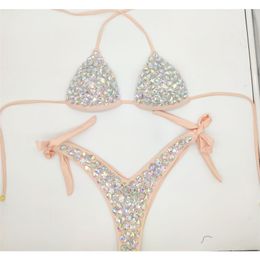 Vacation Diamond Bikini Set Swimwear Crystal Bathing Suit Sexy Women Biquini Bling Stones Swimsuit