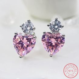 sterling silver cz UK - Fashion 925 Sterling Silver love Heart Pink CZ Stud Earrings for Women Engagement wedding Jewelry Gift XE081