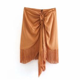 Women's Fashion Pleated Trim Fringed Tassels High Waist Mini Skirt 210521