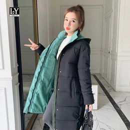 LY VAREY LIN Winter Down Cotton Coat Women Casual Detachable Hooded Overcoat Loose Color Patchwork Thick Bubble Jackets 210526