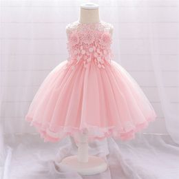 Baby Girl Clothes Beads Flower Vestidos For s Princess Dress Infant 1st Year Birthday Party born Wedding 210508