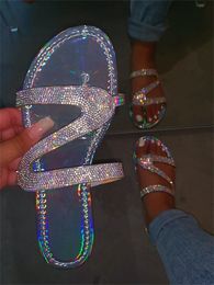 Summer Crystal Flat Sandals Women Slipper letter Z Sequins Band Slippers Open Toe Slides Ladies Fashion Beach Non-slip Shoes Big Size 009