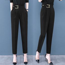 ZA Women's Pants Office Wear Fashion High Waist Trousers Zipper Fly Suits for Women Buckle Belt Female Harem 210925
