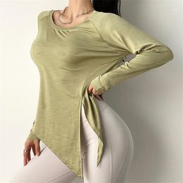 Yoga Top Women Sport Shirt Open Front Fitness T Clothes Athletic Gym Workout Loose Sportswear Outfit