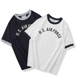 2114 Summer Heavy Weight Man's T-Shirt Letter Printer Cotton 0-Neck Casual Loose Usa Air Force Military Male Clothes Tops 230g H1218