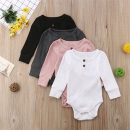 Newborn Baby Girl Boy Ruffles Rompers Solid Colour Crew Neck Jumpsuit Girls Long Sleeve Princess Romper Outfit Clothes 20220302 H1