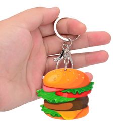 Cute Cartoon Acrylic Keychains Creative Food Hamburger Key Chain Jewellery For Women Kids Girls Gift Car Accessory